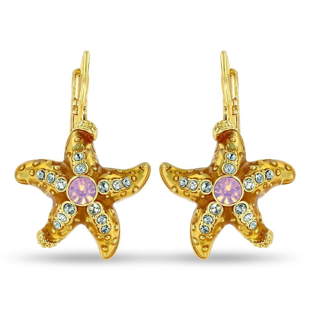 Crystal Topaz Ocean Starfish Earrings by Ritzy Couture DeLuxe - 18k Gold Plating